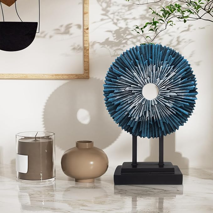 aboxoo Abstract Round Staute,Modern Decorative Home Decor,Office Desk Sculpture for Men,Creative Round Line Ornament for Bookshelf,Bedroom,Desktop,Dining Table(Blue)