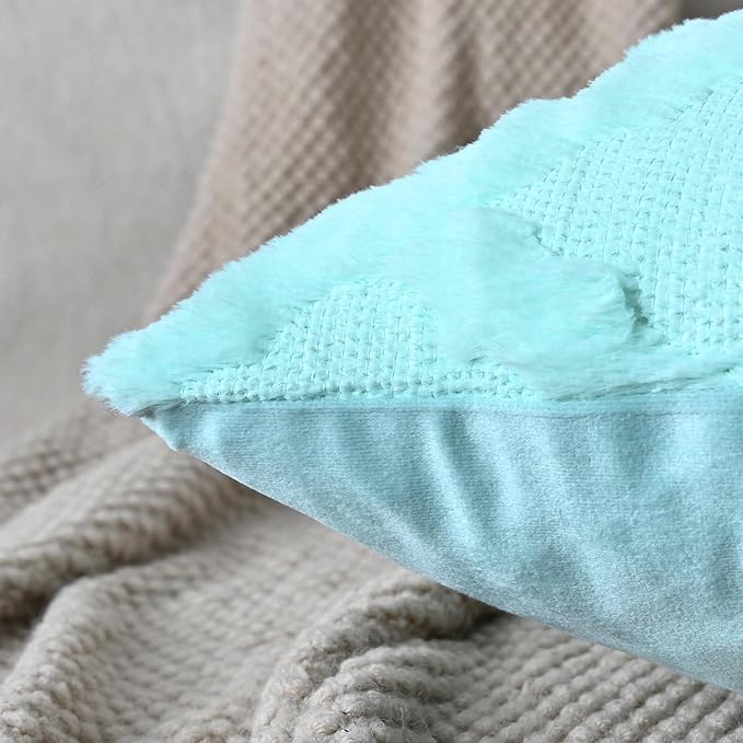 Set of 2 Soft Moroccan Throw Pillow Covers 16x16 Inch Plush Boho Decorative Pillow Cover Accent Cushion Case for Couch Sofa Bed, Light Aqua