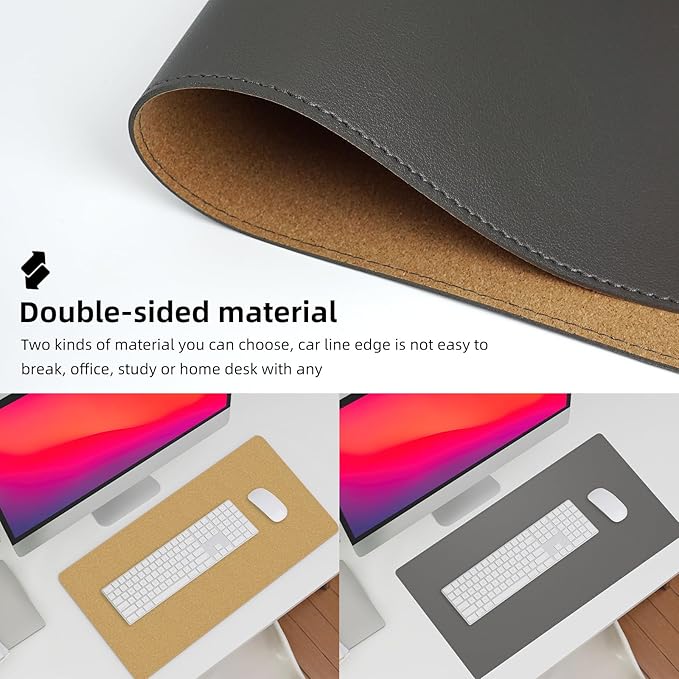 Desk Mat,35.4" x 17" Leather Desk mat,Double-Sided Desk Pad,Desk matt for Desktop,Large Mouse Pad,Office Desk mat,Waterproof Desk Blotter pad for Office&Home(Dark Grey+Cork)