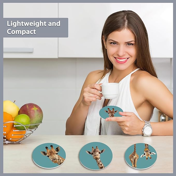 6 Pcs Coasters for Drinks with Holder,Funny Giraffe Absorbent Coaster with Cork Backing,Great Gift for Housewarming,Room Decor,Bar,Holiday Party