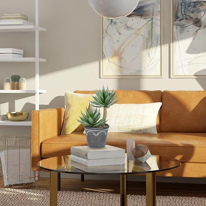 Hollyone Large Artificial Succulent Plants Fake Agave Succulents Potted 13" Faux Plant in Vintage Cement Pot Succulent Aloe Plant Indoor for Desk Home Office Living Room Table Shelf Decor