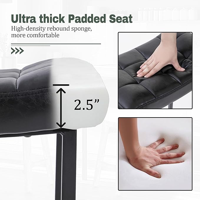 Black Modern Bar Stool for Kitchen Counter Backless Counter Height Barstool with Upholstered Faux Leather Seat and Metal Frame Industrial 24 inch Bar Chair