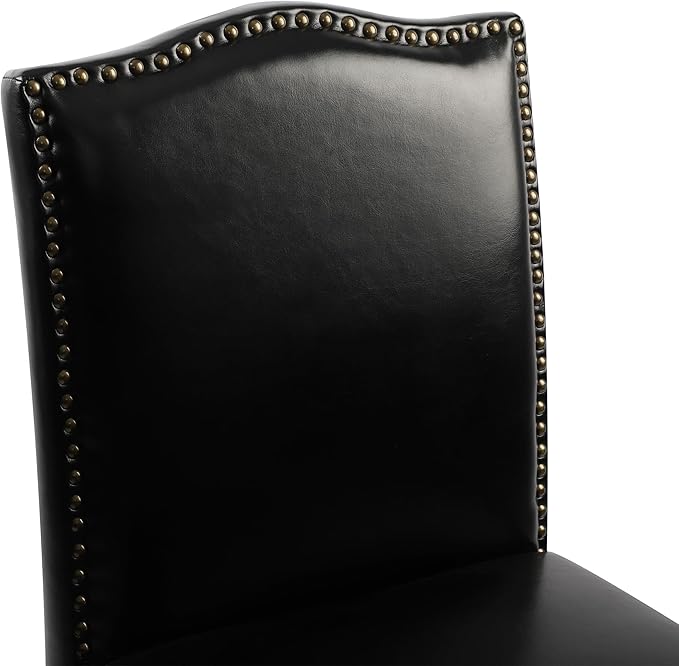 LSSPAID Counter Height Bar Stools Set of 4, 23.5 Inch Pu Upholstered Barstools, Kitchen Island Chairs with Bronze Nail Backrest and Solid Wood Legs for Kitchen Pub Home Cafe, Black