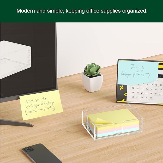 Acrylic Sticky Note Holder, Self-Stick Note Pad Holder W/O Pads - Note Dispenser Memo Pad Holder Desk Organizer for School Office Home (4''x6'' Clear)