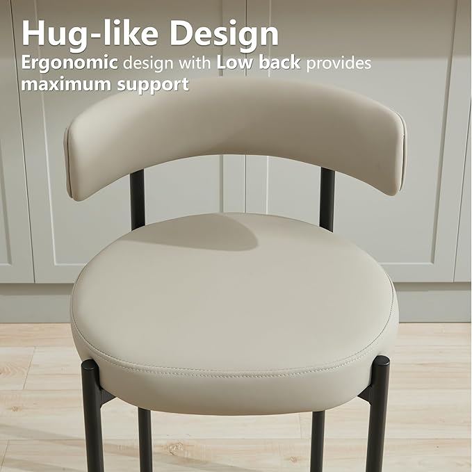 24'' Faux Leather Bar Stools Set of 2, Counter Height Bar Stools with Backs, Upholstered Counter Chairs for Kitchen Counter (Vegan Leather, Grey)