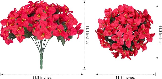 Ivydale Artificial Bougainvillea Flowers for Outdoors Decoration, 4 Bundles Fake Flower UV Resistant Realistic Silk Flowers for Outside, Faux Plants for Planter Patio Porch Window Home Decor (Red)