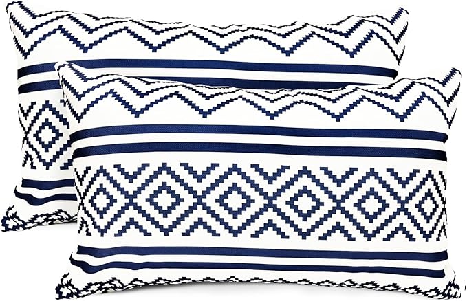 Decorative Throw Pillow Covers Set of 2 Blue Boho Pillow Covers 12x20 Inch Throw Pillow Cover Linen Pillowcase Modern Farmhouse Outdoor Pillow Covers for Couch Sofa Bed Living Room