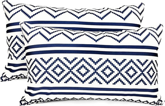 Decorative Throw Pillow Covers Set of 2 Blue Boho Pillow Covers 12x20 Inch Throw Pillow Cover Linen Pillowcase Modern Farmhouse Outdoor Pillow Covers for Couch Sofa Bed Living Room