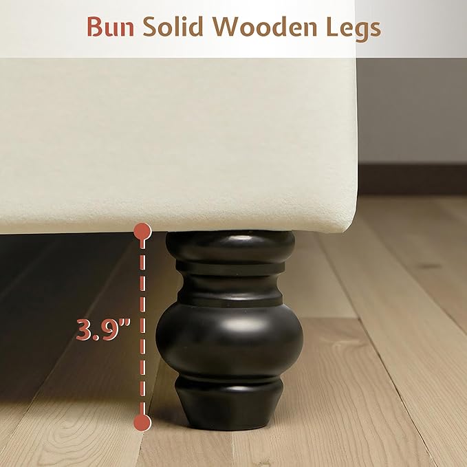 Jocisland Queen Bed Frame with Headboard, Velvet Sleigh Bed with Button Tufted 52.8" Tall Upholstered Headboard, No Box Spring Needed, Easy Assembly, Cream