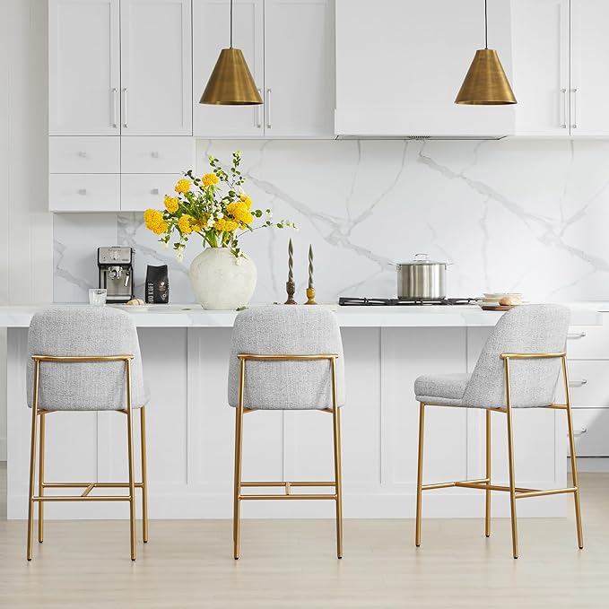 CHITA Counter Height Bar Stools Set of 2, FSC Certified Metal Barstools for Kitchen Island, 27" H Seat Height, Fabric, Light Grey (Multi-Colored)