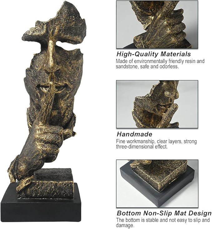 fazhongfa Thinker Statue - Silence is Gold Modern Decor Creative Abstract Art Figurine Resin Sculptures Decoration Room Home Study Office Figurines for Desktop Shelf Table Ornament (Bronze)
