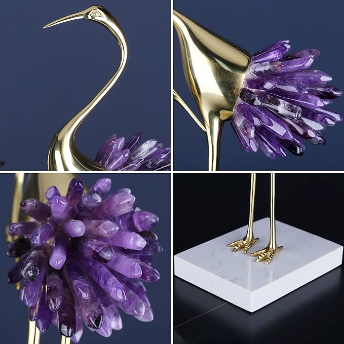 Gold Decor Accents,Brass Birds Statues Gold Home Decor Modern Crystal Decor Ornaments for Living Room, Bedroom, Office Desktop, Cabinets (Purple C)