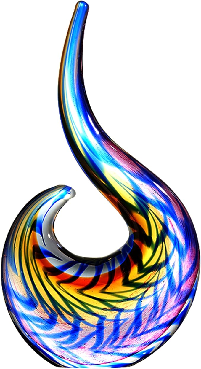 Luxury Lane Hand Blown Abstract Peacock Sommerso Art Glass Sculpture for Home Decor 12 inch Tall Centerpiece Table Decoration