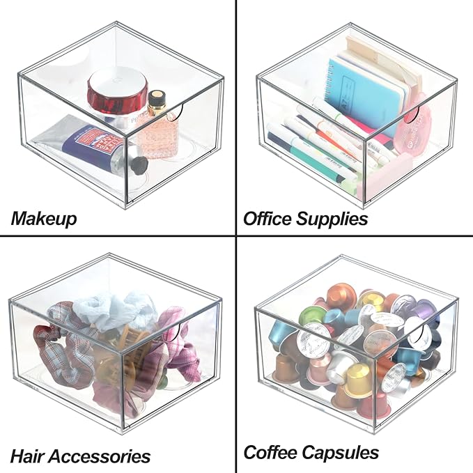 Clear Drawer, Arclic Box, Makeup Organizer Container, 6,5" Storage Drawer for Bathroom Dresser Vainty, Tissue Dryer Sheet Holder Disposable Face Towels Organizer, Light Gray