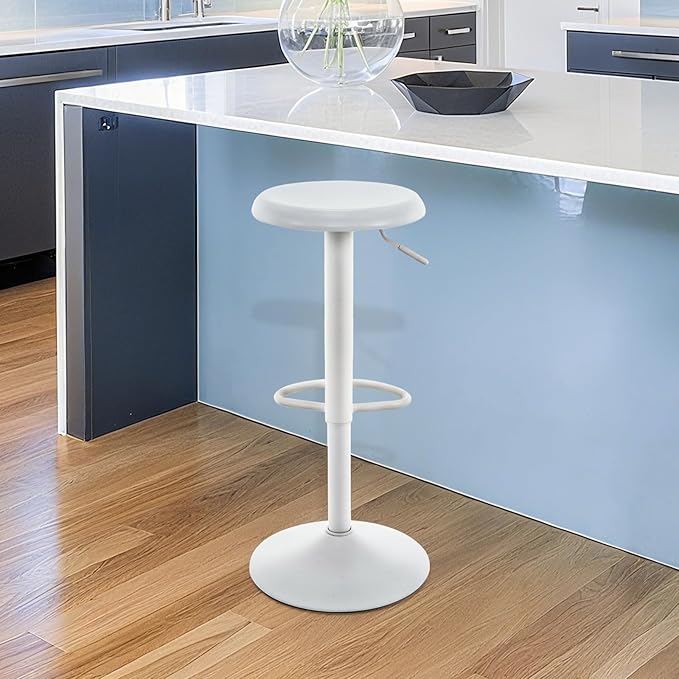 Brage Living Bar Stools, Adjustable Height Swivel Bar Stools, Metal Airlift Barstools, Backless Counter Height Bar Chairs for Kitchen Dining Room Pub Cafe 1Pc (White)
