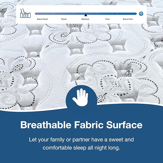 12Inch King Hybrid Mattress with Gel Memory Foam & Pocket Coils, CertiPUR-US Certified, Medium Firm Support for Pressure Relief & Cool Sleep, Delivered in a Box