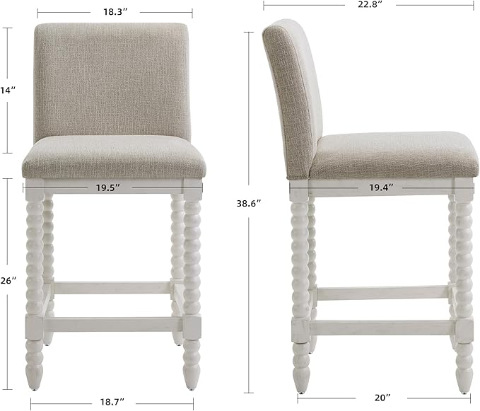 DUHOME Spindle Counter Stools Set of 3 with Padded Spring Seat,Wooden Bar Stools Farmhouse 26 Inch Counter Height Stools Chairs with Spindle Back for Kitchen Island