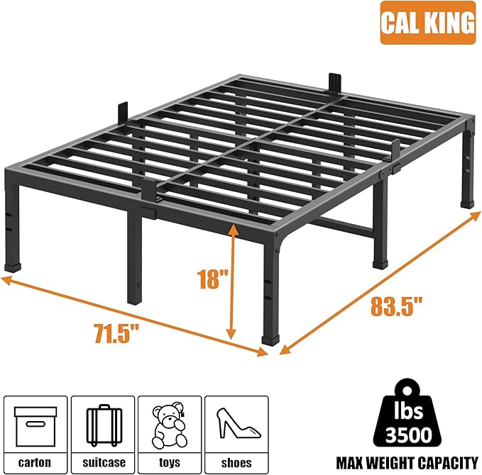 FUIOBYVV California King Bed Frame 18 Inch Tall 3500 lbs Heavy Duty Metal Platform Bed Frame California King Size No Box Spring Needed/Noise Free/Non-Slip