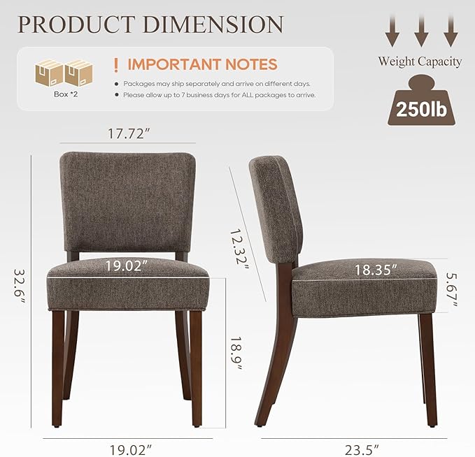 COLAMY Mid Century Modern Dining Chairs Set of 4, Upholstered Kitchen Chairs with Back, Farmhouse Fabric Side Dining Room Chairs with Wood Legs for Dining Room Kitchen Restaurant, Brown