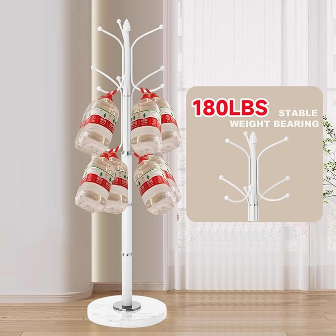 Modern Metal Coat Rack Stand, Coat Rack Freestanding with Natural Marble Base, Sturdy Heavy Duty Coat Racks with 12 Hooks, Coat Hall Tree Stand for Entryway, Office (12 HOOKS-White)