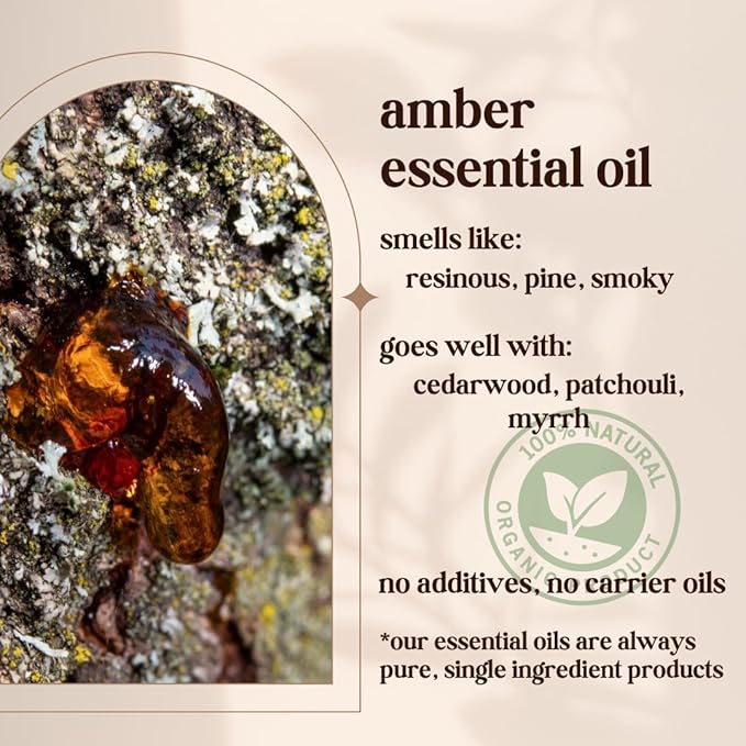 Amber Essential Oil - 100% Pure & Natural, Organic, Undiluted for Aromatherapy, Skin, Hair, Diffuser (0.33oz - 10ml)…