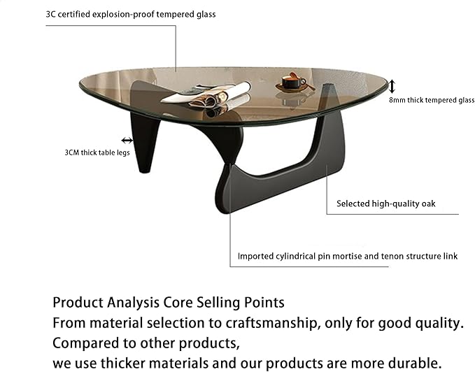 EASYSOUL Modern Glass Coffee Table, 44.88" D x 32.28" W x 15.75" H, Abstract Round Tea Tables for Living Room Home Office Industrial Cocktail Tables (Black-Brown Glass, 44.88")