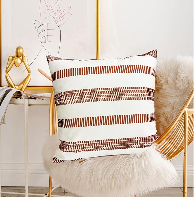 Decorative Throw Pillow Covers Set of 2 Coffee Boho Striped Pillow Covers 16x16 Inch Throw Pillow Cover Linen Pillowcase Farmhouse Outdoor Pillow Covers for Couch Sofa Bed Living Room