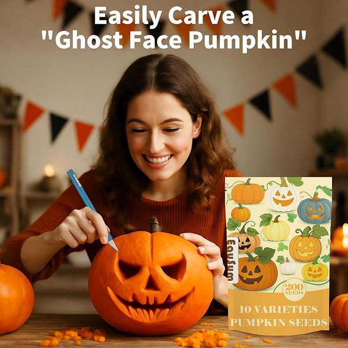 200+ Pumpkin Seeds for Planting - 10 Variety Jack Be Little, Jack O Lantern, Sugar Pie, Blue Jarrahdale, Baby Boo, Great for Halloween Pumpkin Seed for Indoor & Outdoor, Non GMO Seed Collection
