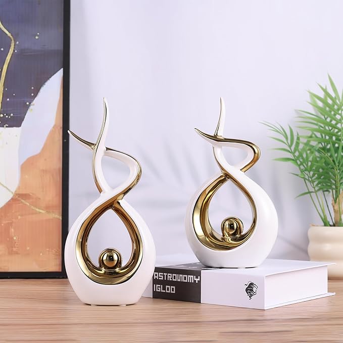 Gold Modern Sculpture Table Decorations, Ceramic Knick Knacks Statues for Living Room Decor, Tv Stand and Desk Decor, Suitable for Coffee Tables and Shelf Decorations, Great Gift Idea