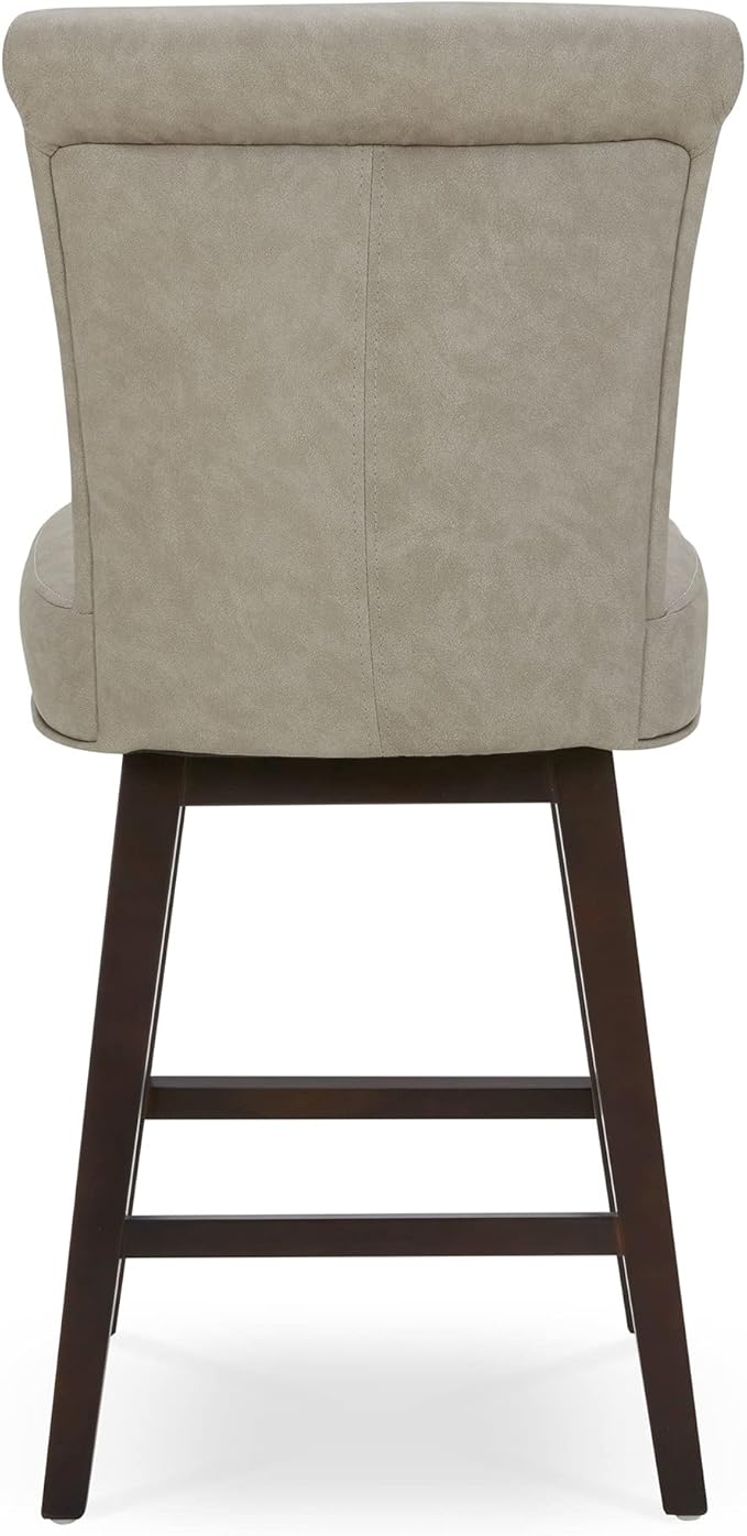 CHITA 26 Inch Counter Height Swivel Bar Stool, FSC Certified Modern Upholstered Faux Leather Swivel Barstool Chair with Back, Stone Gray