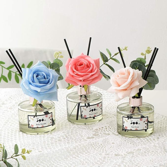 396 st. Rose Flower Reed Diffuser, Red Rose, 200ml(6.7oz) / Reed Diffuser Sets, Home Fragrance, Scented Oils, Home & Bathroom Décor
