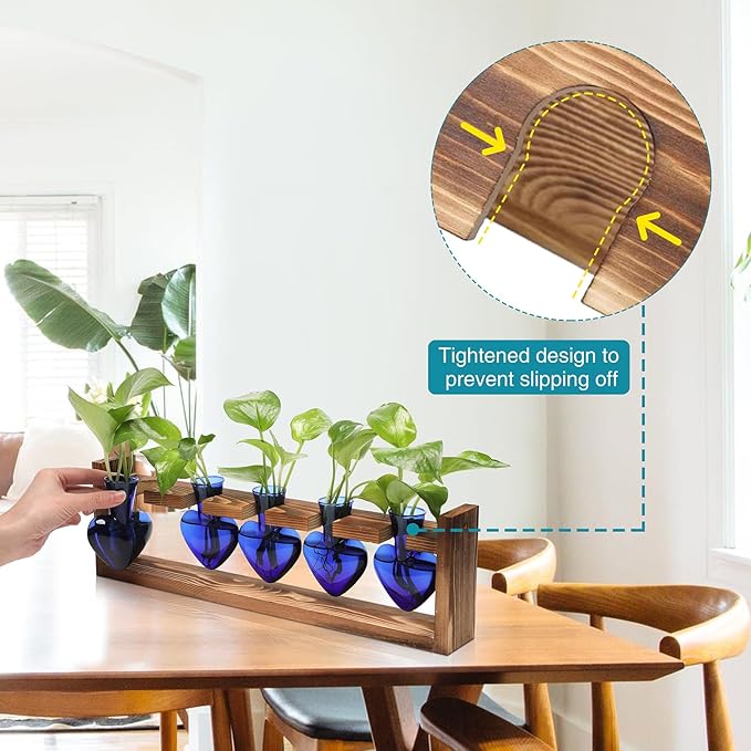 Plant Terrarium Hanging Propagation Stations Gift for Women Plant Lover air Plant Holder with Wooden Stand Heart Glass