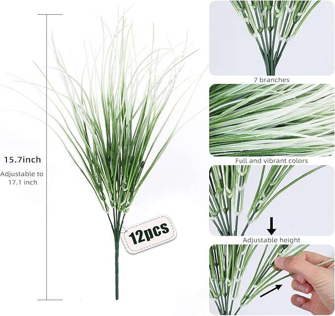 RECUTMS Artificial Grasses for Outdoor Planters Outdoor Greenery White Plastic House Plants Faux Grass for Planters Wedding Indoor Outside Garden Porch Home Office Window Box Decor(White)