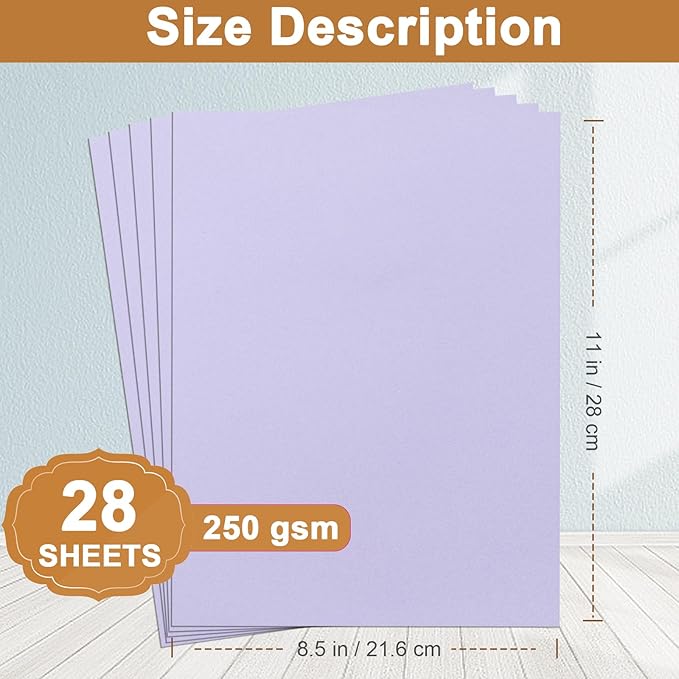 28 Sheets Purple Cardstock 8.5 x 11 Crafts Paper, 92lb Heavyweight Paper Card Stock for DIY Cards Making, Birthday Decorations, Greeting Cards, Invitations, Certificates
