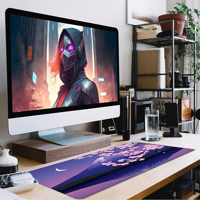 Large Extended Gaming Mouse Pad with Stitched Edges, Non-Slip Waterproof Rubber Base Mouse Pad for Office, Computer, Laptop and Home Mousepad 31.5 x 15.7 Inch, Janpanese Sakura