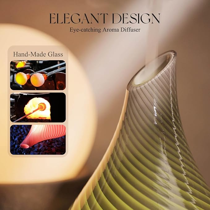 Porseme 280ml Essential Oil Diffuser Glass Color Changing Aroma Air Diffusers Aromatherapy Ultrasonic Cool Mist Humidifier 7 Running Hours Waterless Auto-Off for Sleeping, Yoga, Office (Pure Grey)