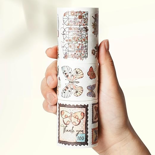 WT Stamped Wings Washi Tape Sticker Set – 3 Rolls Decorative Butterfly & Wing Washi Sticker Tape, Wide Vintage Adhesive Tape for Journaling, Scrapbooking, Planner, DIY Crafts & Wrapping