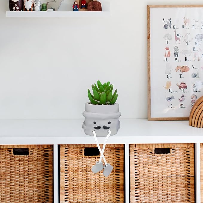Cute Artificial Succulent Plant in Cement Pot with Hanging Legs, Mini Faux Succulent Decor for Kitchen Shelves, Bathroom Wall Shelf - Fake Small Plant for Home & Office Desktop, Shelf Accents