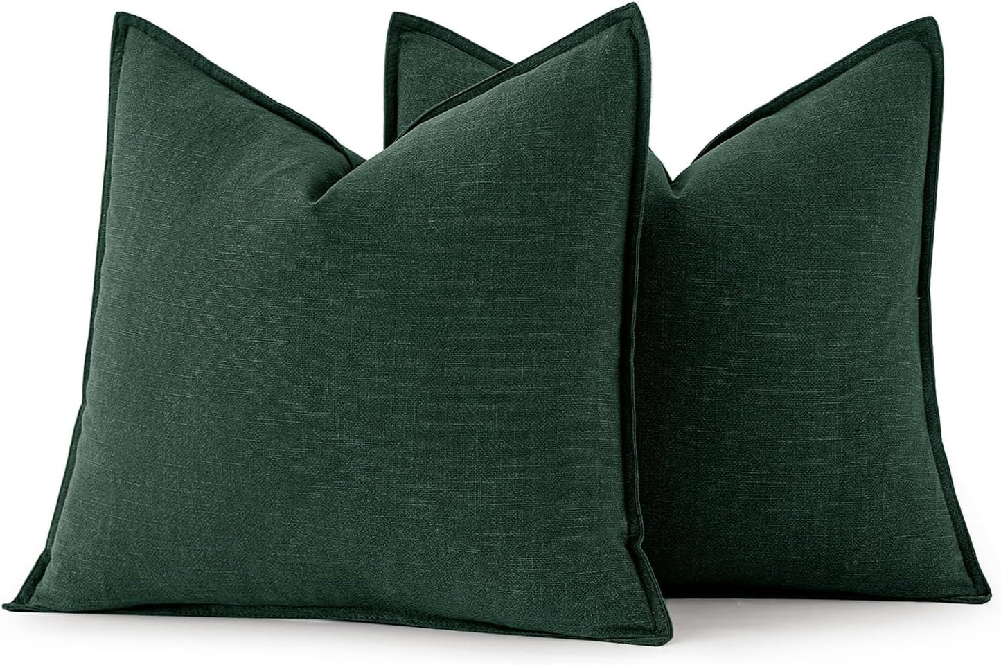 MIULEE Decorative Linen Euro Sham Pillow Covers 26x26 Dark Green Boho Farmhouse Neutral Couch Throw Pillows for Bed Pack of 2 Accent Modern Pillowcase Sofa Livingroom Home Decor