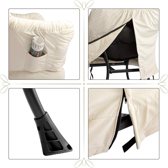 HollyHOME Fabric Lazy Chair with Foldable Ottoman, Accent Comfy Lounge Arm Chair and Folding Footrest Stool Set, Leisure Sofa Reading Chair and Footstool for Living Room, Bedroom, Dorm, Beige