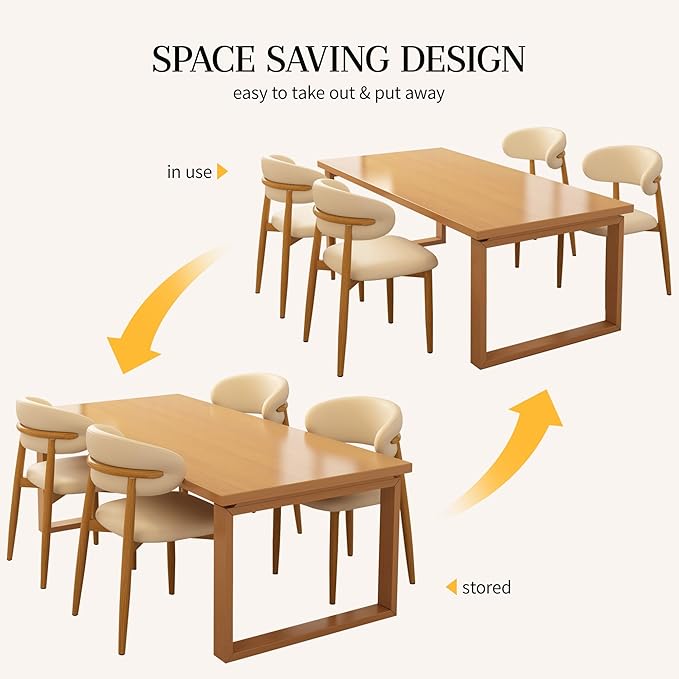 Kitchen Dining Chairs Set of 6 Modern Leather Farmhouse Dining Room Chair with Metal Legs, Beige