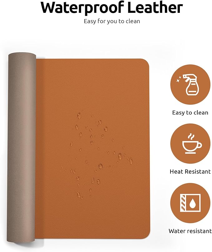 YSAGi Leather Desk Pad Protector, Office Desk Mat, Large Mouse Pad, Non-Slip PU Leather Desk Blotter, Laptop Desk Pad, Waterproof Desk Writing Pad for Office and Home (Brown, 31.5" x 15.8")