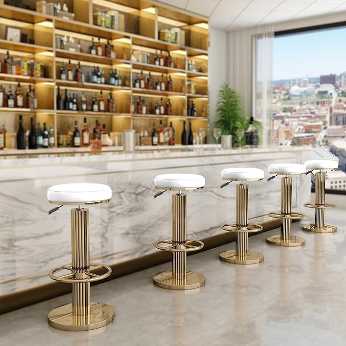 FUNROLUX Bar Stools Counter Height Bar Stools Modern Adjustable Swivel Counter Height Chairs Backless Counter Stools with Metal Legs for Kitchen Island Dining Room (White)