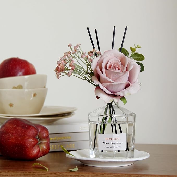 Reed Diffuser Set -8.4 fl oz Scent Diffuser with 6 Reed Sticks, Home Fragrance,Reed Diffuser for Bathroom Shelf Decor (Jasmine Rose)