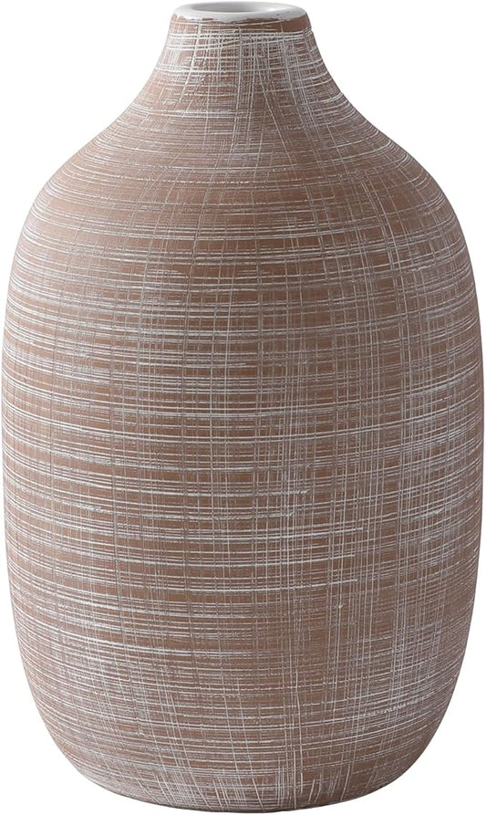 2024 Updated ALMA 9-in Tall Flower Vase Terracotta, Rustic Ceramic Vase for Pampas Grass|Farmhouse Decorative Vase in Boho Home Decor, Room, Shelf, Mantle Decor