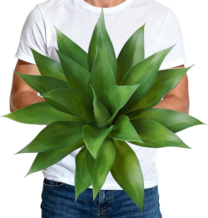 Artificial Plants Outdoor,UV-Resistant Fake Agave Succulent Plant 17 Inch Small Size Faux Succulents Stems for Indoor Realistic & Natural Home Decor Plants for Office Housewarming