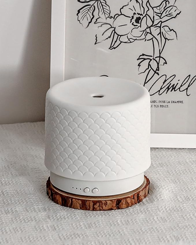 Ceramic Essential Oil Diffuser 280ml- Aromatherapy Diffuser with Ultrasonic Cool Mist Humidifier, Night Light, Timer, Auto Shut-Off, Large Room Aroma Diffuser for Home, Bedroom, Office, Yoga