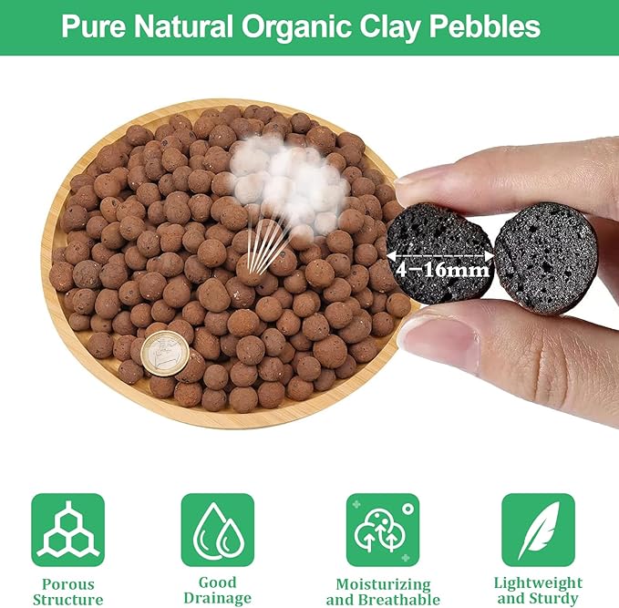 Riare 6 LBS Organic Expanded Clay Pebbles - 4mm-16mm Natural Leca Balls Lightweight Hydroponic Clay Pebbles Aggregate for Indoor Plants, Hydroponic Growing, Plants Drainage, Aquaponics