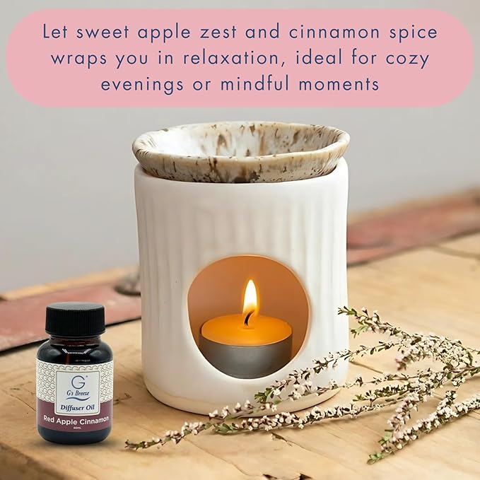 G's Breeze Red Apple Cinnamon Diffuser Oil Refill - Blend of Ripe Apples & Spicy Cinnamon Scent - Transform Any Space with Invigorating Fragrance – Ideal for Home & Office – Long-Lasting Aroma - 60 ML