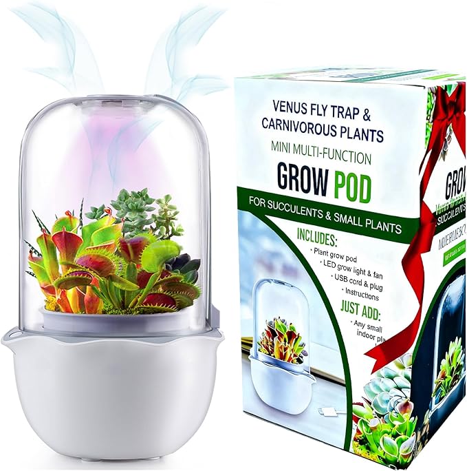 Smart Venus Fly Trap Terrarium Pot with Timer&Fan, Carnivorous Plant Pot with Grow Light, Plant Terrarium Kit for Butterwort, Christmas Birthday Gifts for Women Garden Lover (No Plant)